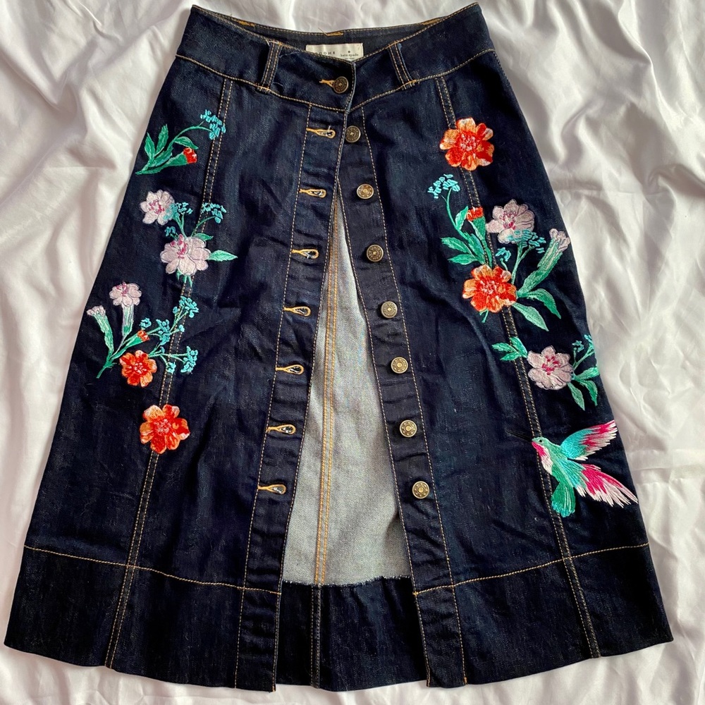 Kate Spade embroidered denim skirt Broome St. 00